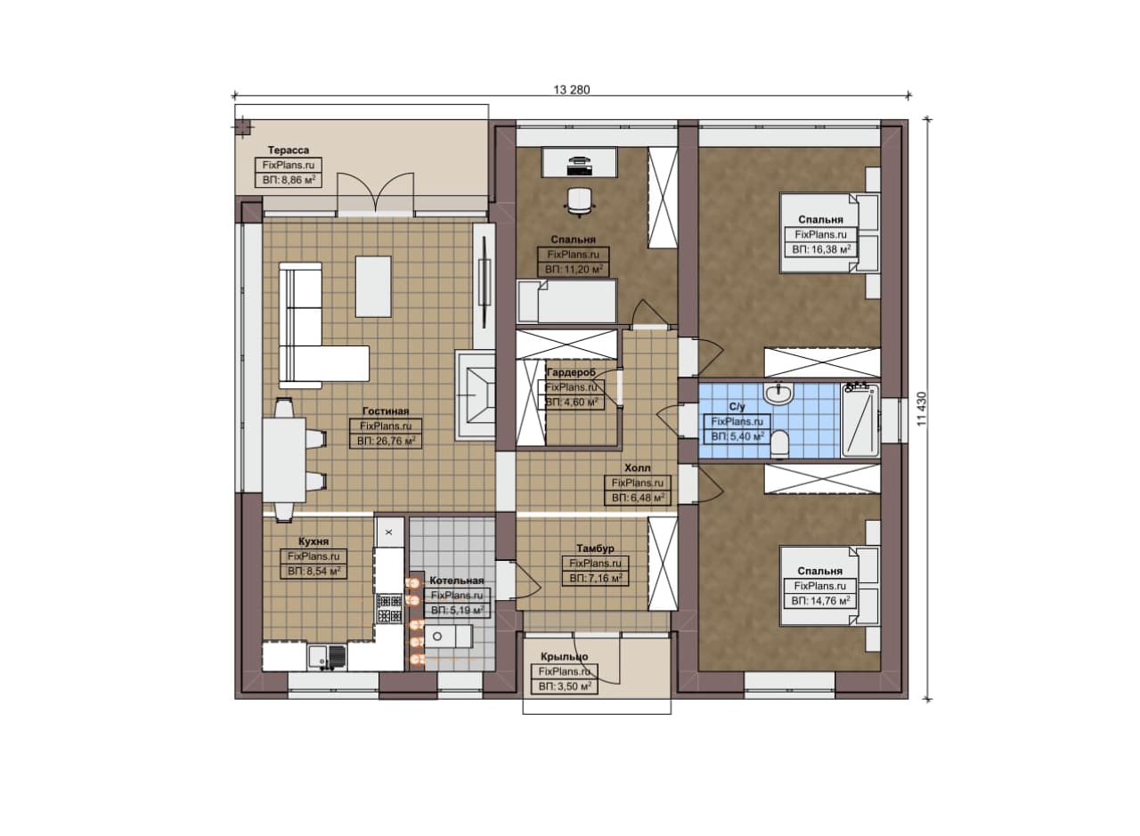 Планировка Одноэтажный дом F-7028