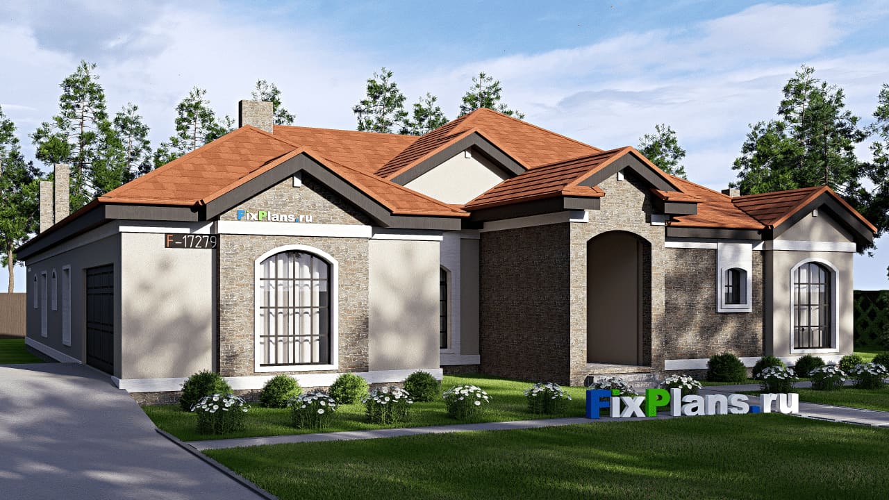 Одноэтажный дом F-17279 — фасад