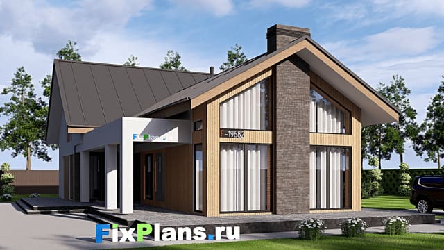 Одноэтажный дом с мансардой  F-19682